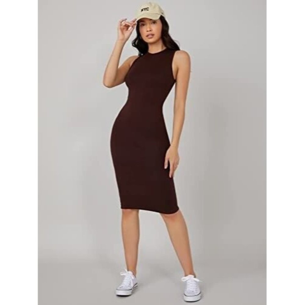 Verdusa NWT Women's Sleeveless Round Neck Basic Bodycon Knee Length Dress Small